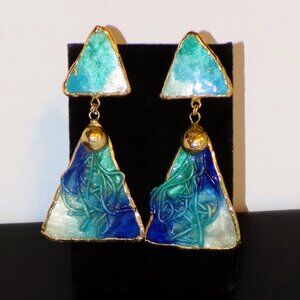 Vintage 1988 Lacombe Wearable Art Handmade Geometric Dangle Earrings